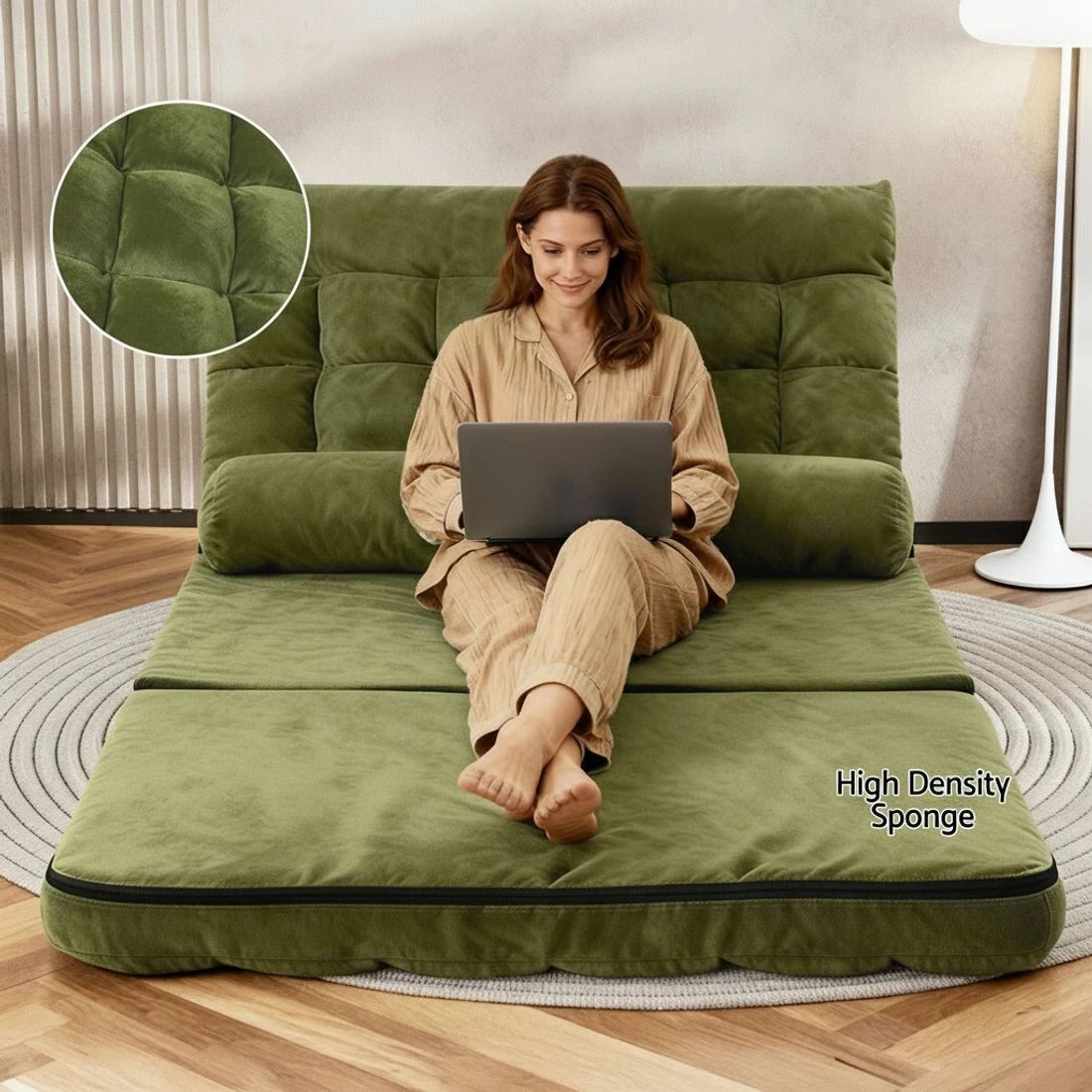 4 ArtissLounge Sofa Bed 2 seater  Fabric - Green, 4 of 8