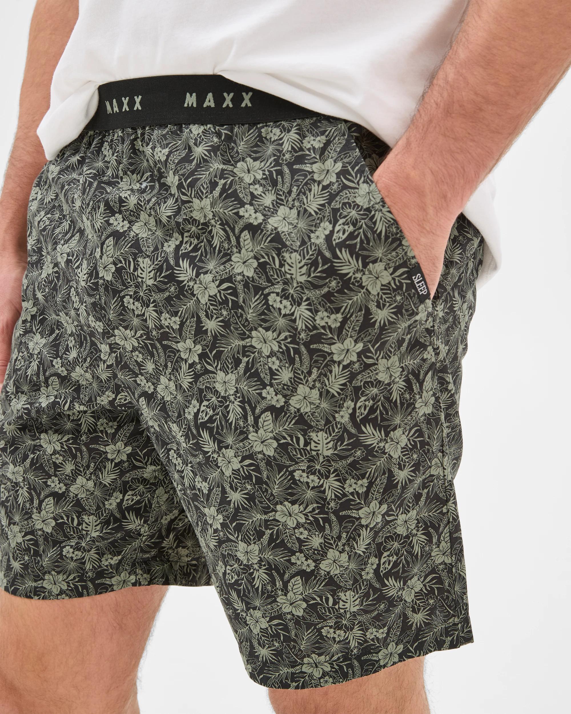 3 Mens Woven Lounge Sleep Short - Maxx BLACK HIBISCUS, 3 of 5