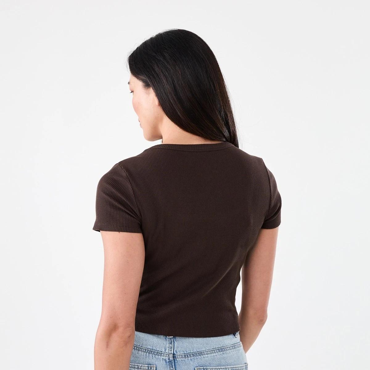 3 Short Sleeve Rib Square Neck T-shirt Melt Brown, 3 of 5