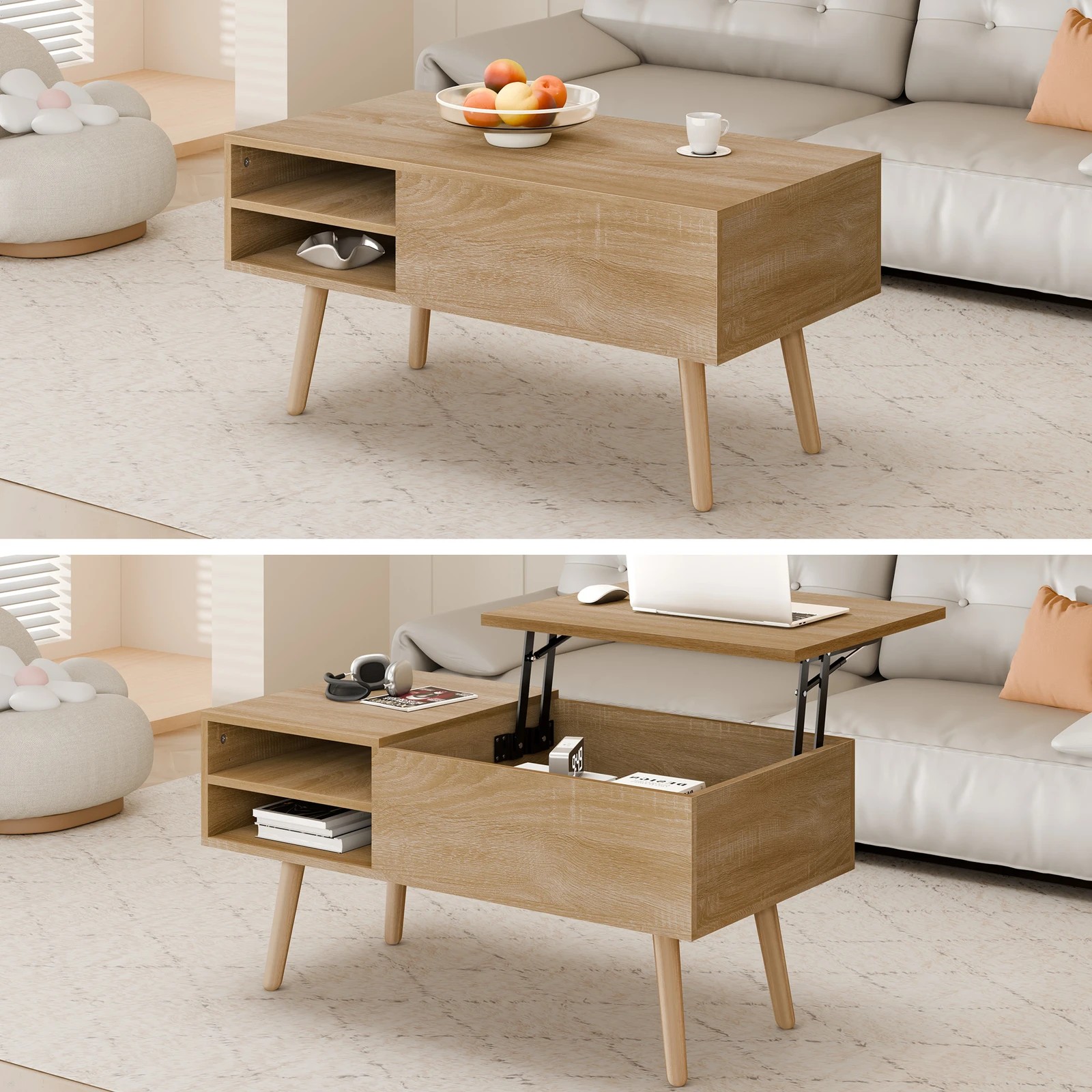 3 Alfordson Coffee Table 2-in-1 Lift Up Hidden Storage Wood, 3 of 10
