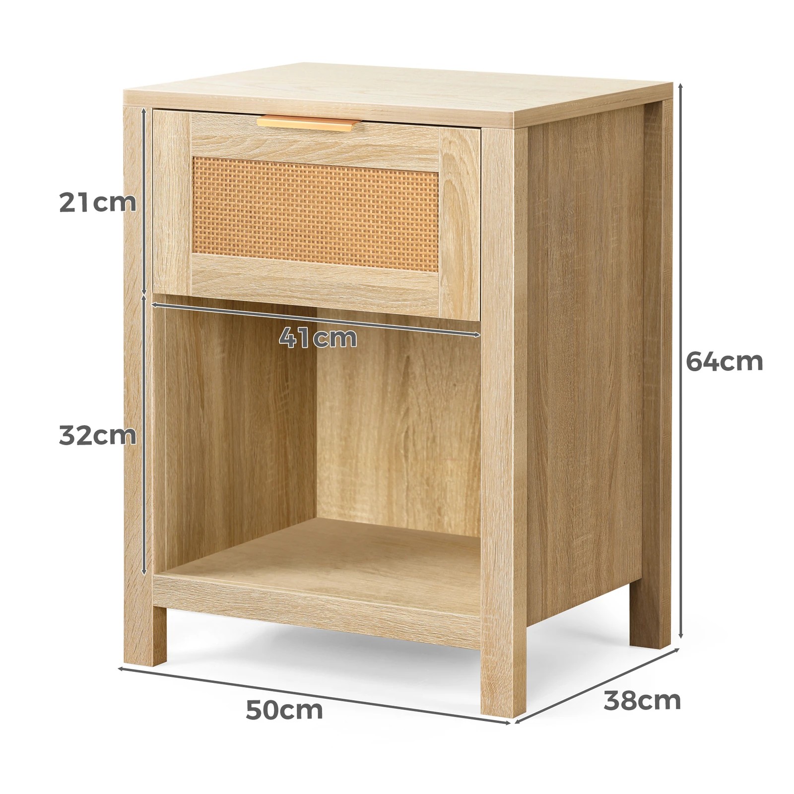 3 Alfordson 2x Bedside Table 1 Drawer Storage Shelf - Oak, 3 of 10