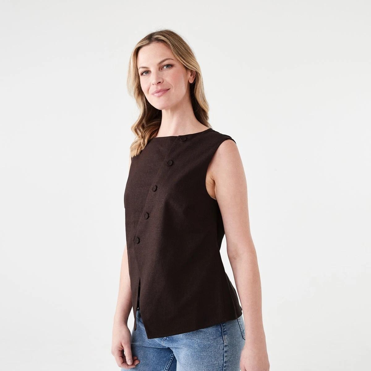 2 Sleeveless Asymmetrical Button Through Vest MELTED CHOCOLATE, 2 of 6