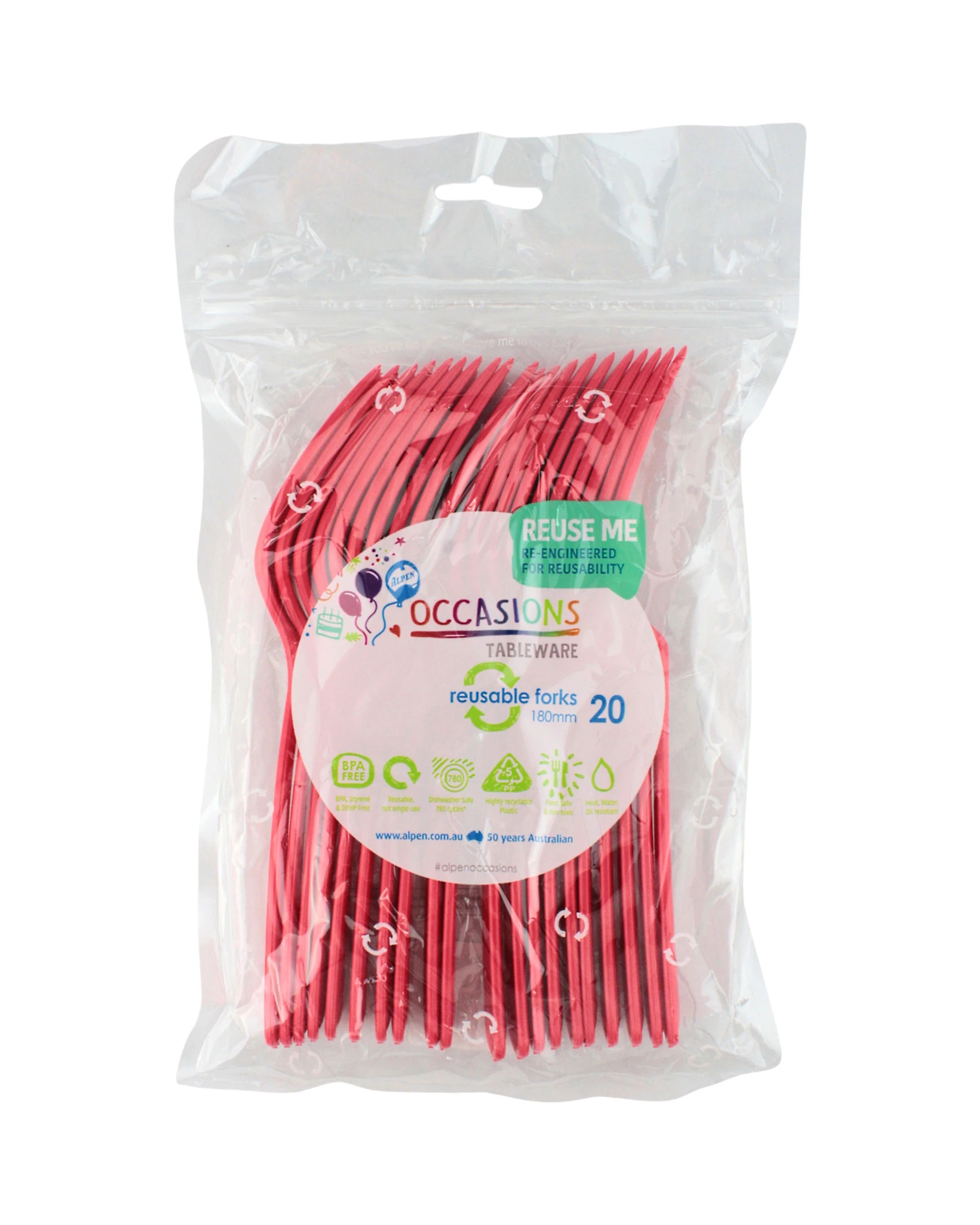 2 Alpen Reusable Forks Pack of 20 - Red - Red, 2 of 3