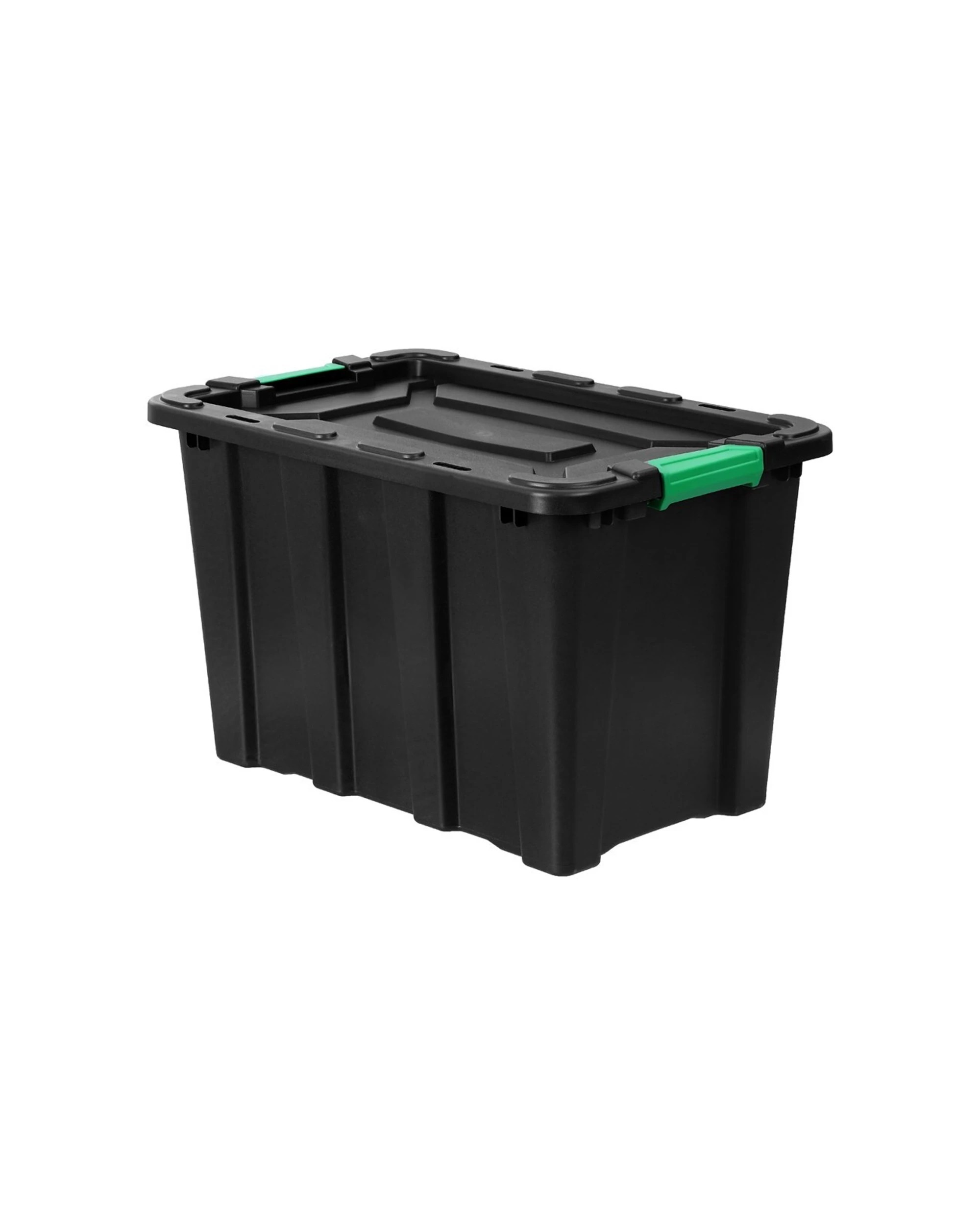 2 BOXSWEDEN 60 Litre Eco Recycled Storage Tub Heavy Duty Stackable Clip Locks
 - black, 2 of 3