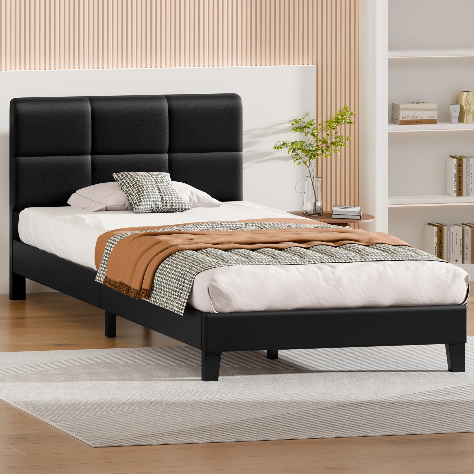 5 Alfordson Bed Frame King Single Tufted Headboard Leather - Black, 5 of 9