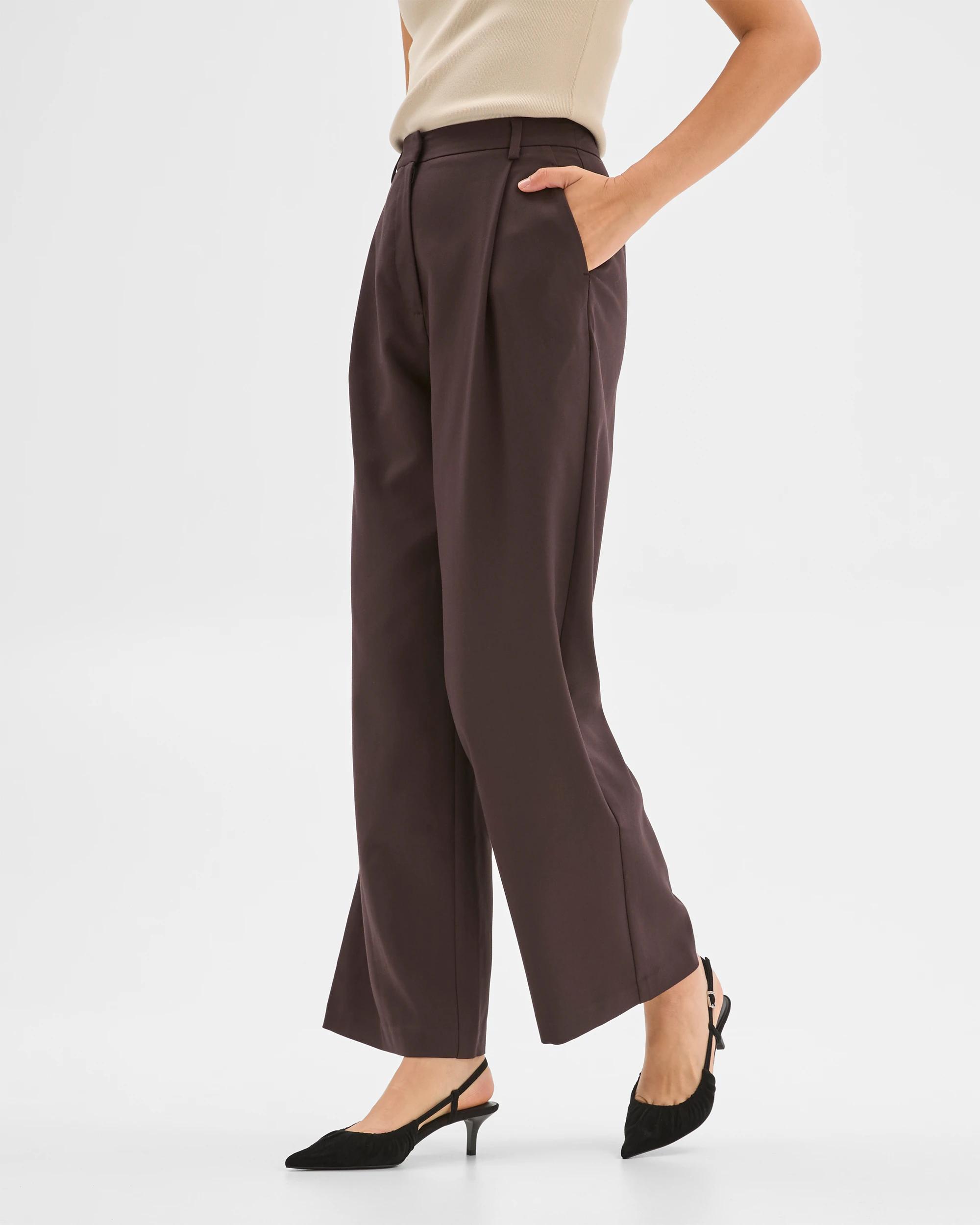2 Preview Classic Pleat Front Wide Leg Pants COFFEE BEAN, 2 of 7