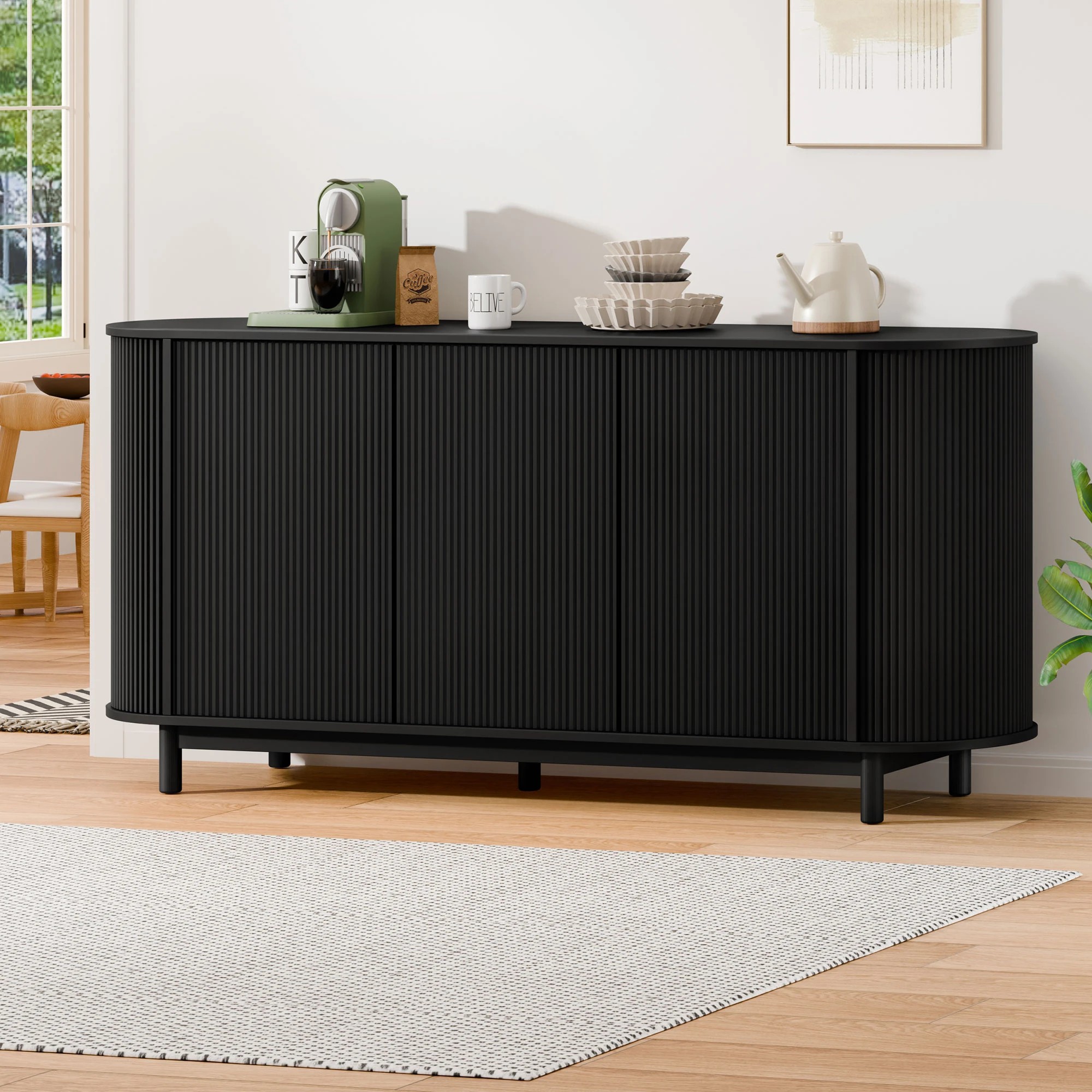 2 Alfordson Buffet Sideboard Cabinet Storage 3 Doors - Black, 2 of 10
