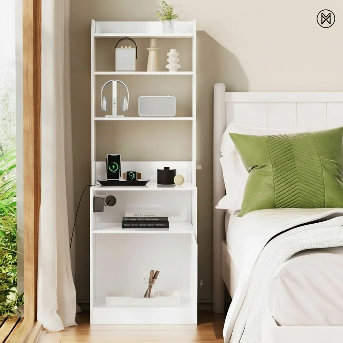 6 Artiss Bedside Table Nightstand Charging Station - White, 6 of 8