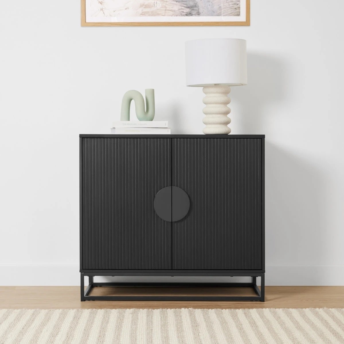 1 Stevie Ribbed Cabinet - Black, 1 of 10