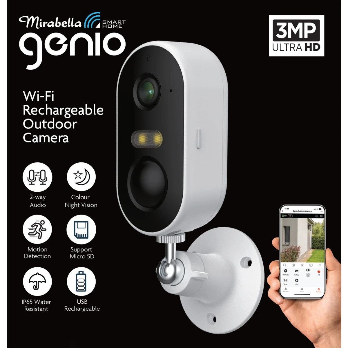 1 Mirabella Genio Wi-Fi 3MP Outdoor Battery Camera, 1 of 3