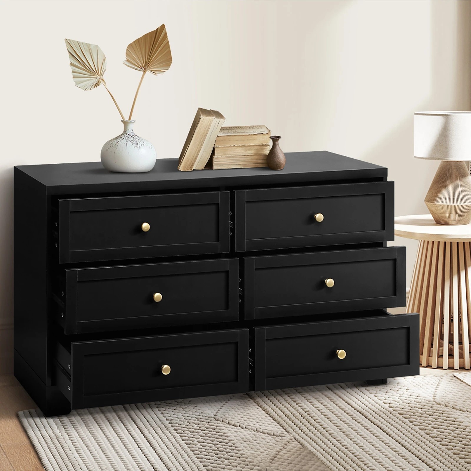 3 Oikiture 6 Chest of Drawers Lowboy Dresser Table Storage Cabinet - Black, 3 of 9