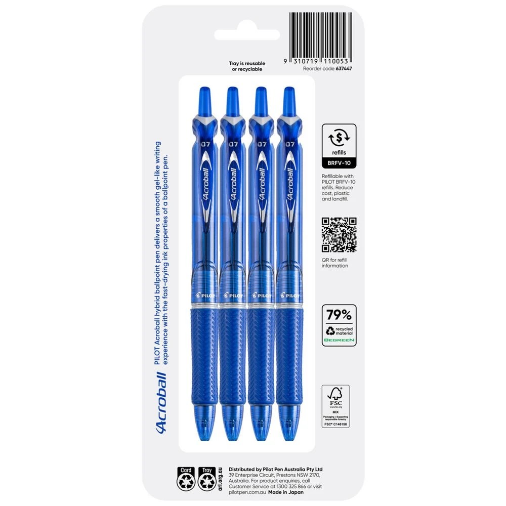 8 PILOT Acroball Ballpoint Pen 0.7mm Blue 4 Pack, 8 of 8
