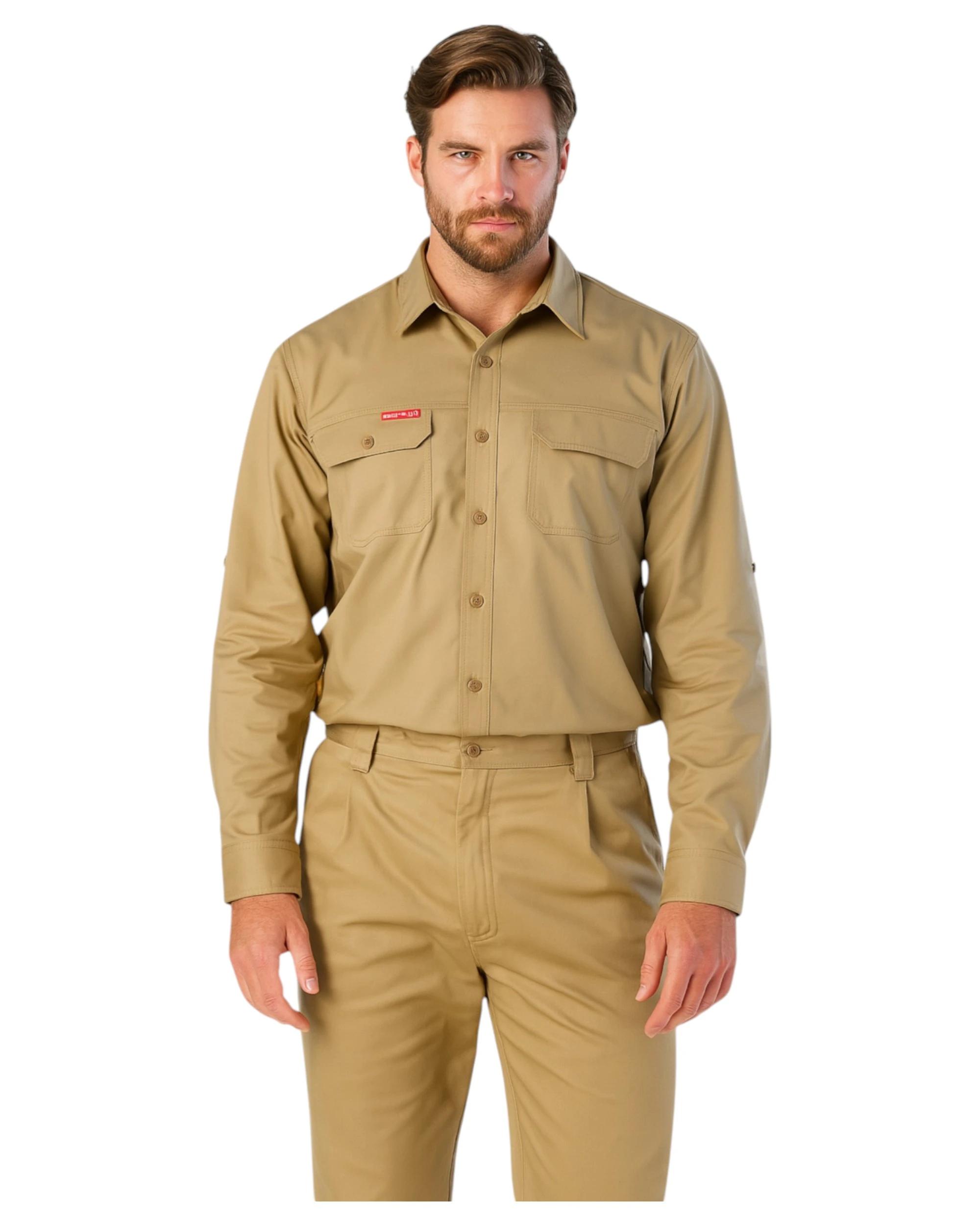 5 Hard Yakka Mens Flex Ripstop Long Sleeve Shirt Work Wear Khaki Y04305 KHAKI, 5 of 8