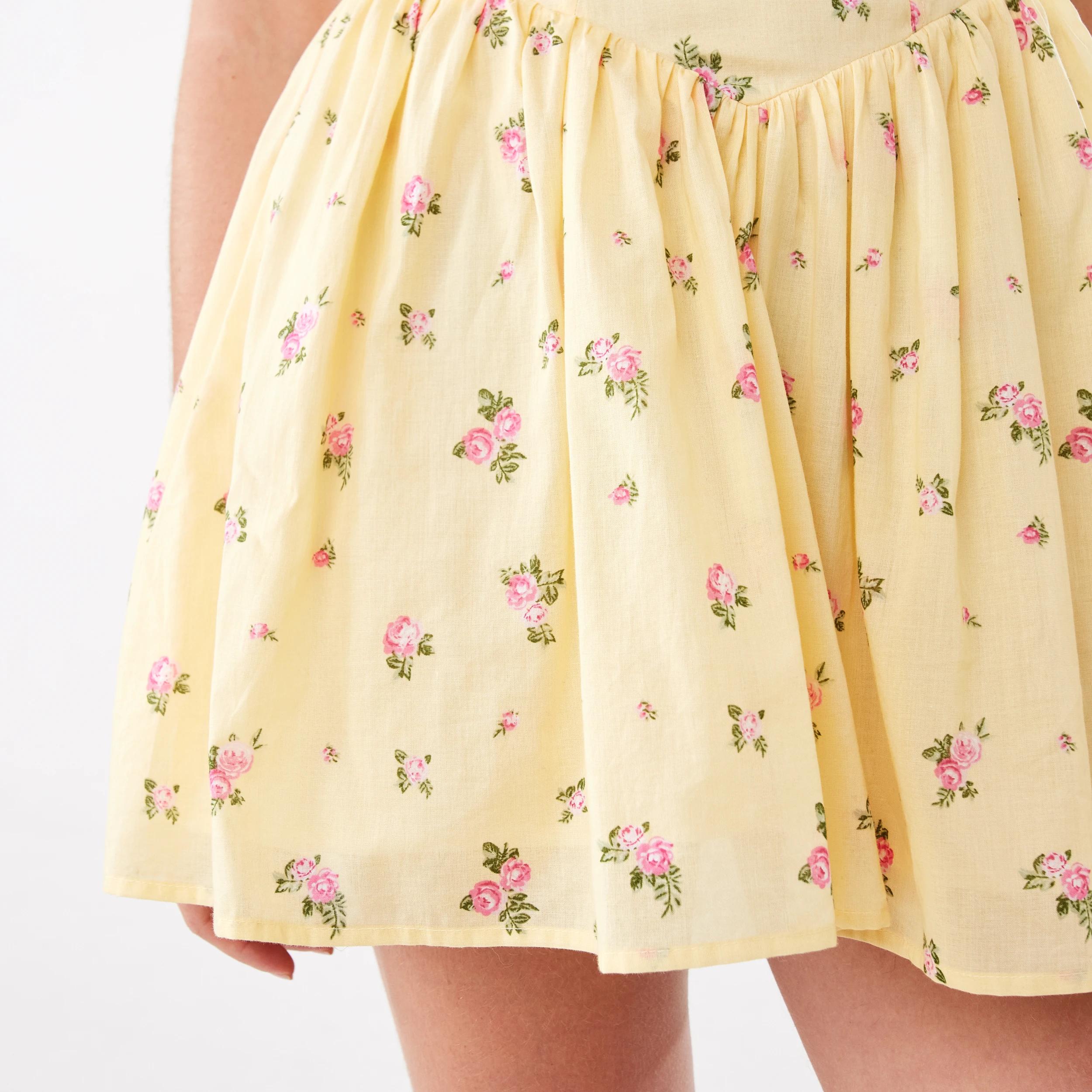 10 Boho Broderie Corset Mini Dress Yellow Flw, 10 of 10
