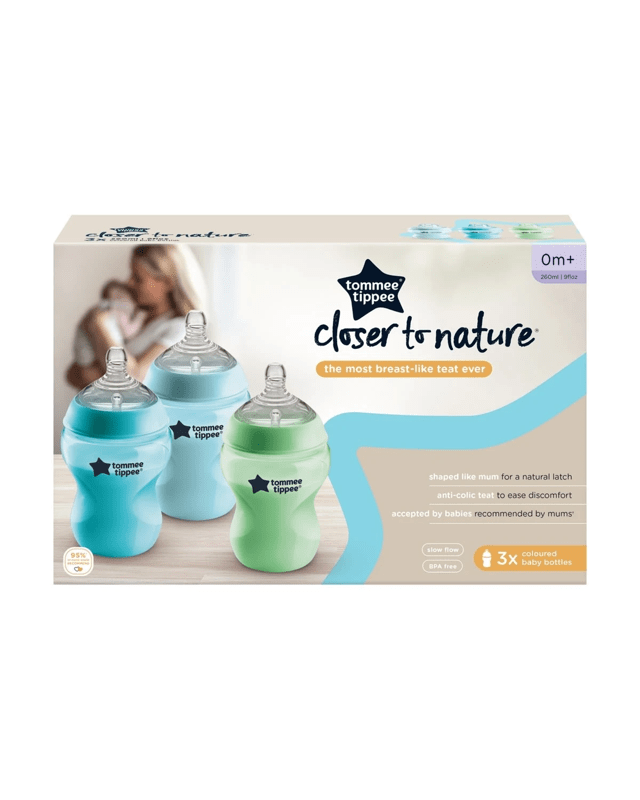 3 Pack Tommee Tippee Closer To Nature Coloured Baby Bot