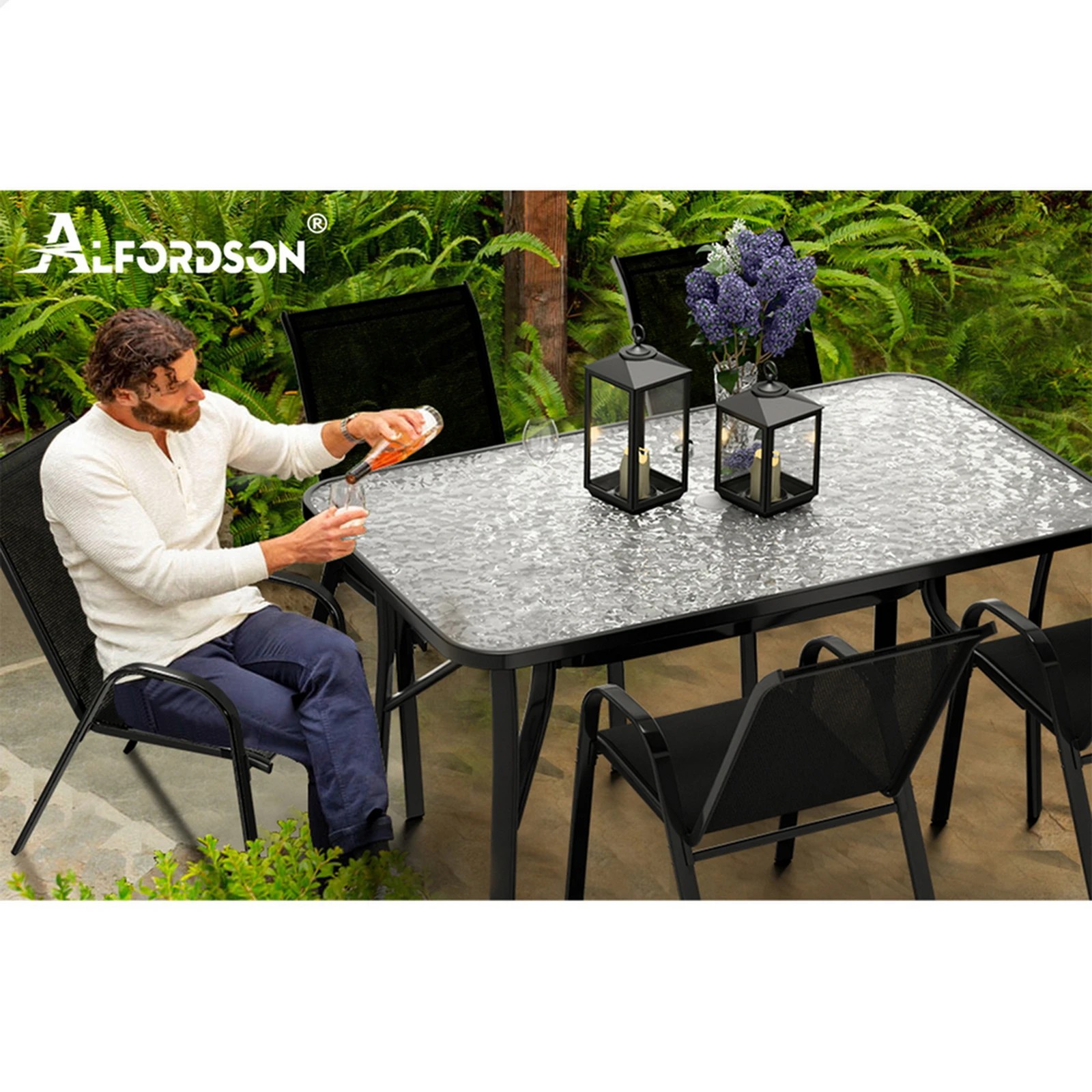 9 Alfordson 5PCS Outdoor Dining Set Table and Chairs Patio Furniture Garden - Black, 9 of 9