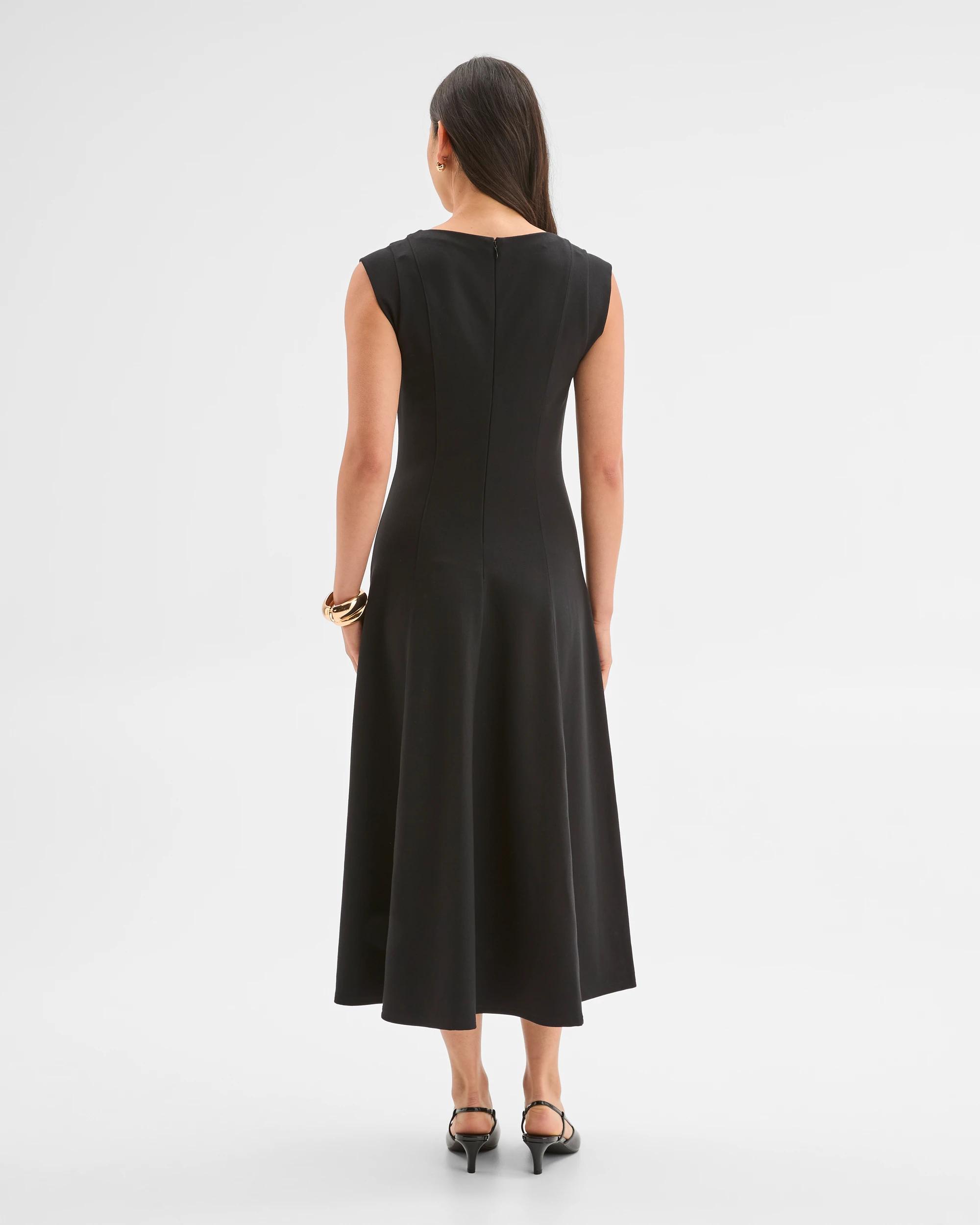 8 Preview Ponte Sleeveless Seamed A-Line Midi Dress BLACK, 8 of 8