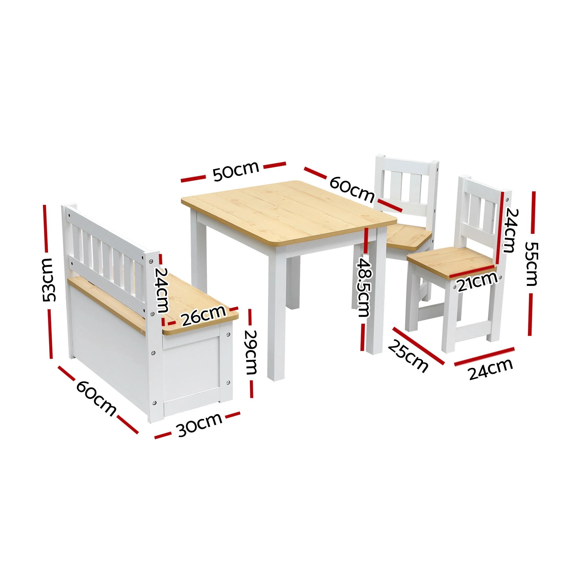 2 Keezi 2-in-1 Kids Table & Chair Set w/ Storage Bench, 2 Chairs - Natural, 2 of 2