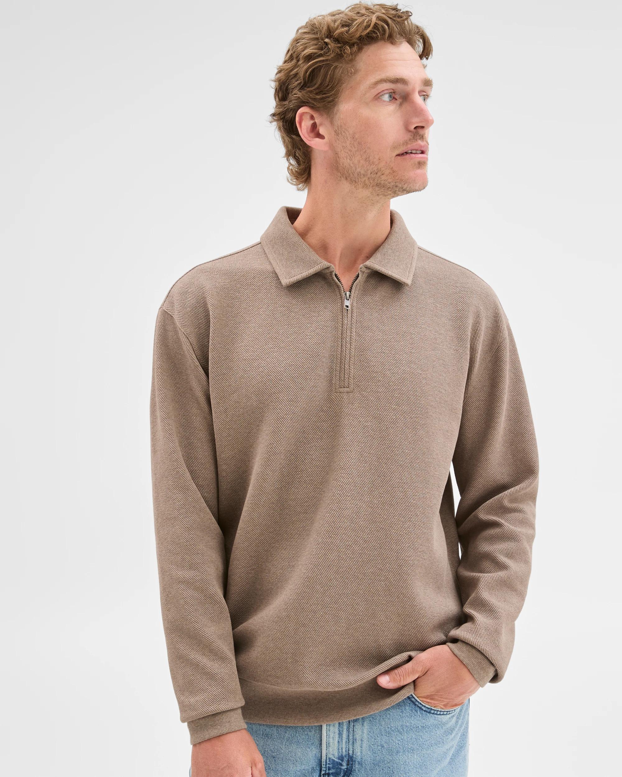 6 Target Man Australian Cotton Blend Textured Fleece 1/4 Zip Collared Top ROCK, 6 of 7