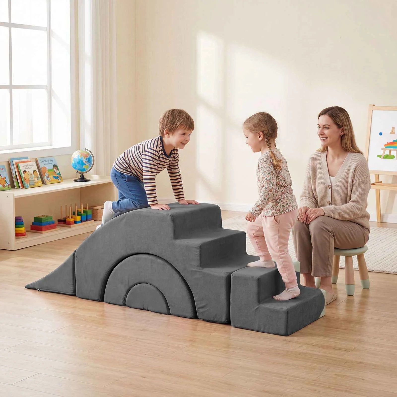 3 Costway 5 Piece Crawl & Climb Foam Play Set Climbing Blocks Soft Toys Indoor Gym Playset - Grey, 3 of 3