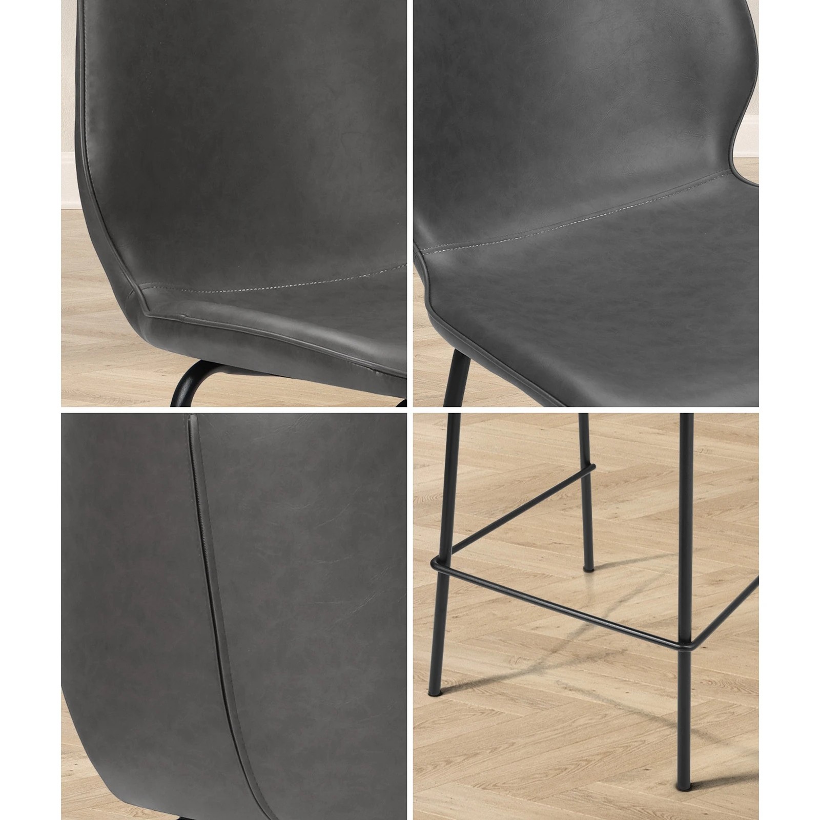 5 Oikiture 2PCS Bar Stools Kitchen Counter Chair Metal - Grey, 5 of 9