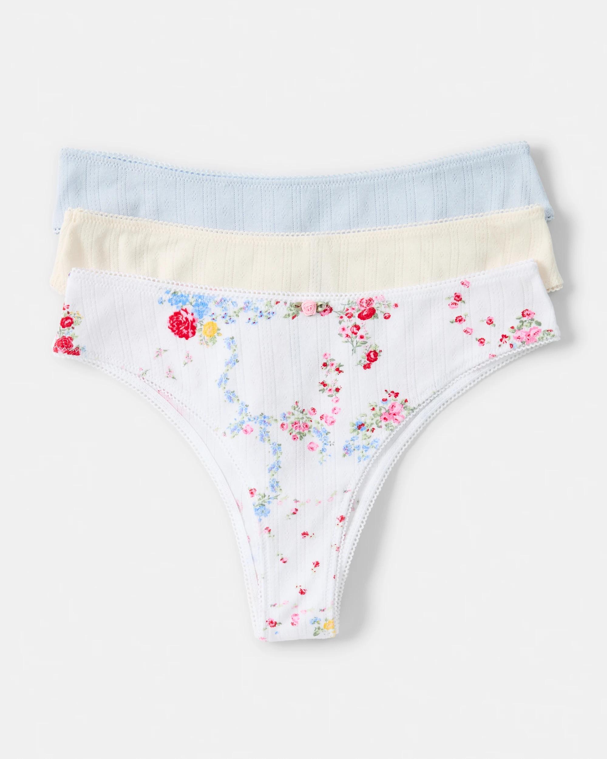 1 3 Pack Pointelle Cheeky Bikini Briefs Vint Florl, 1 of 10