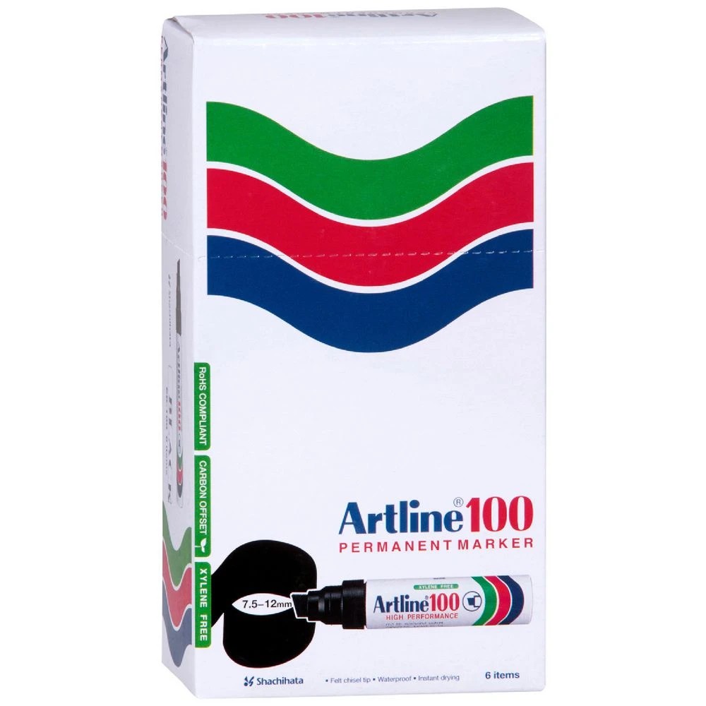 1 Artline 100 Permanent Marker Assorted 6 Pack, 1 of 2