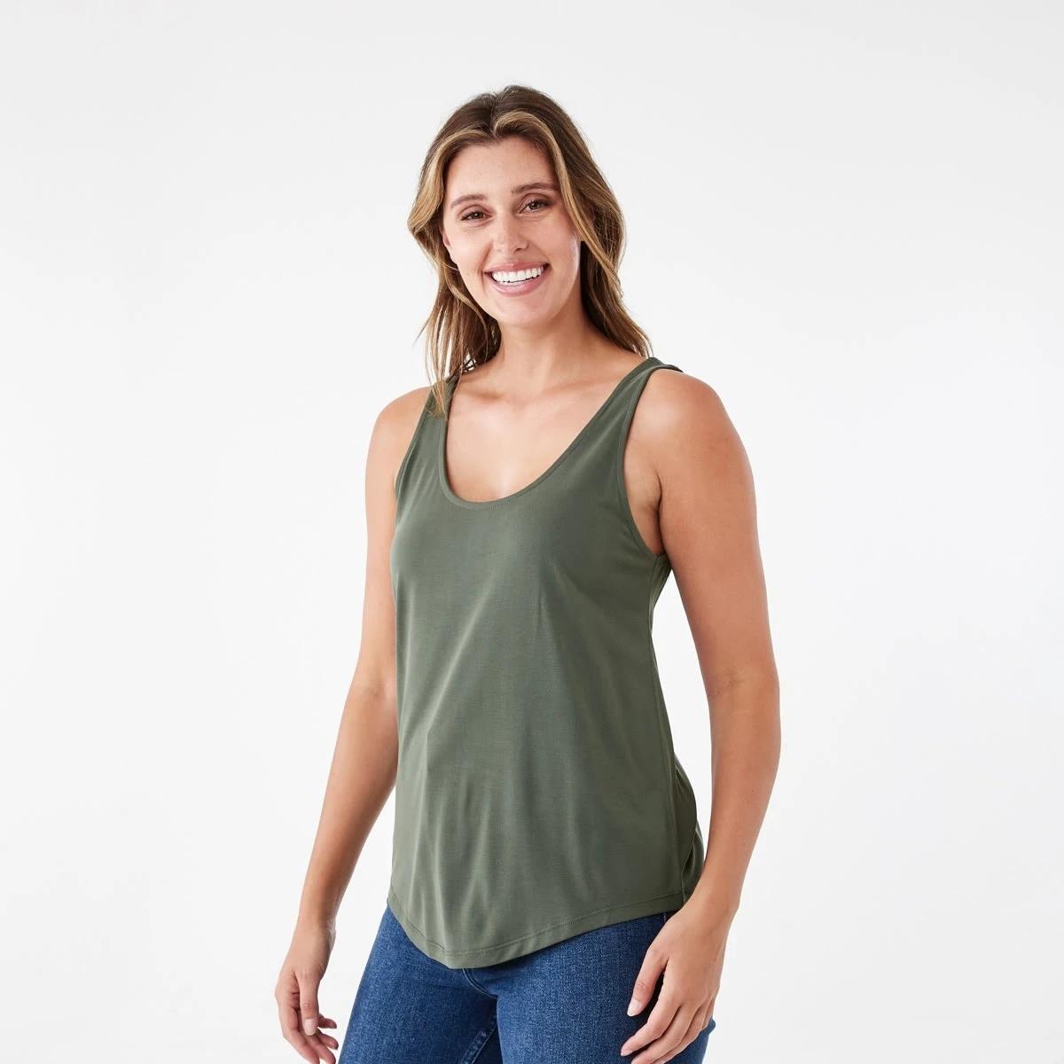 2 Sleeveless Drape Scoop Tank Grn Olive, 2 of 5