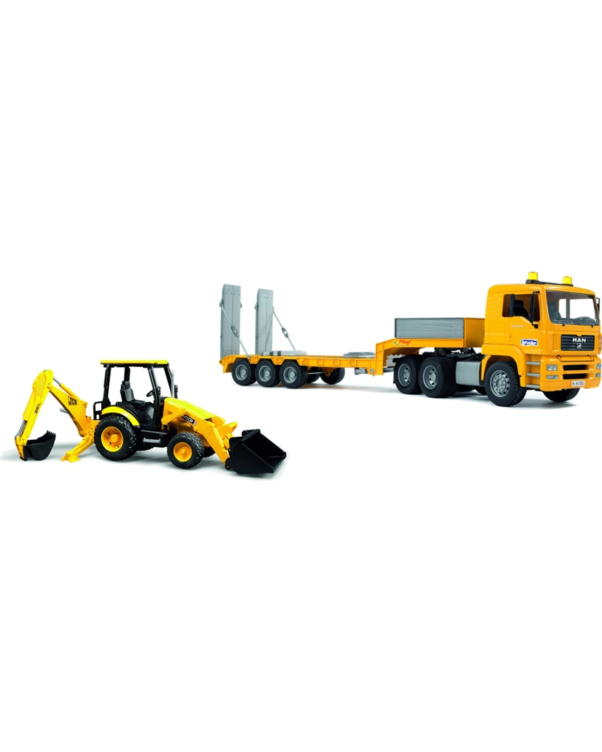 2 Bruder MAN TGA Low Loader With JCB Midi CX Backhoe Kids Toy - Yellow, 2 of 2