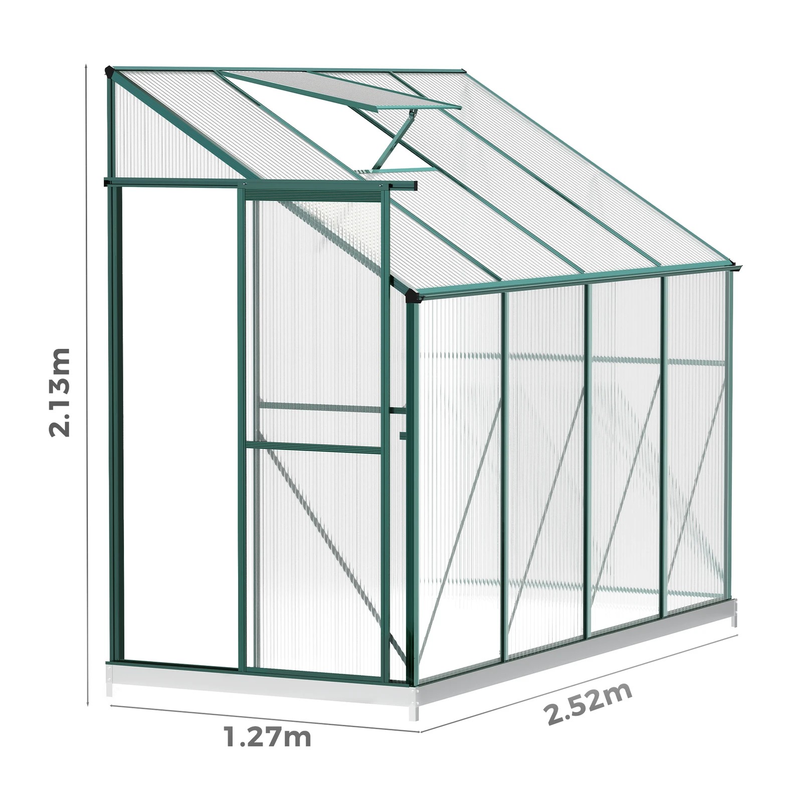 3 Alfordson Greenhouse Aluminium Polycarbonate Garden Storage Shed 1.27x2.52x2.13M - White, 3 of 7
