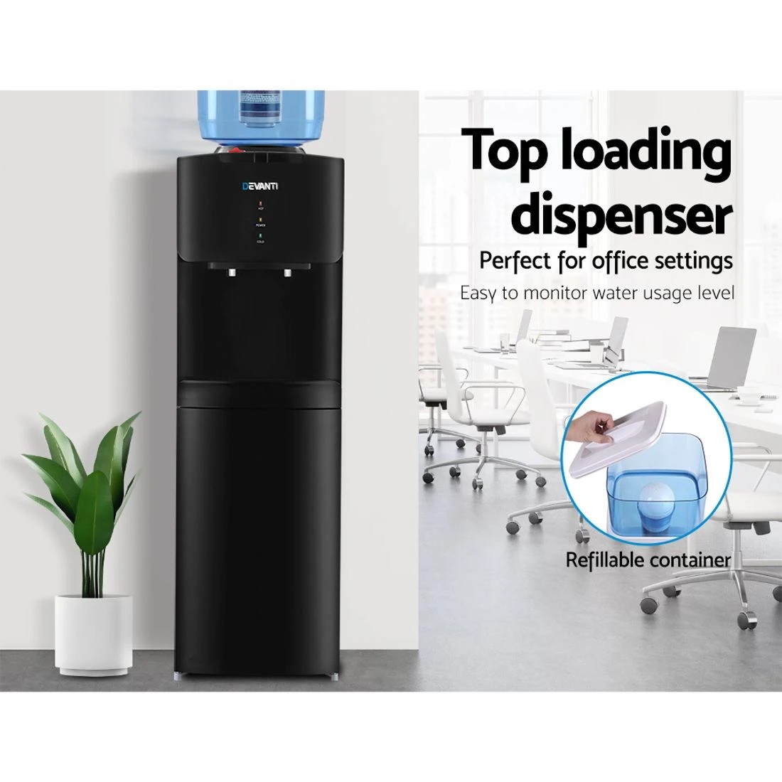 5 Devanti Water Cooler Dispenser Stand 22L Bottle  w/2 Filter - Black, 5 of 10