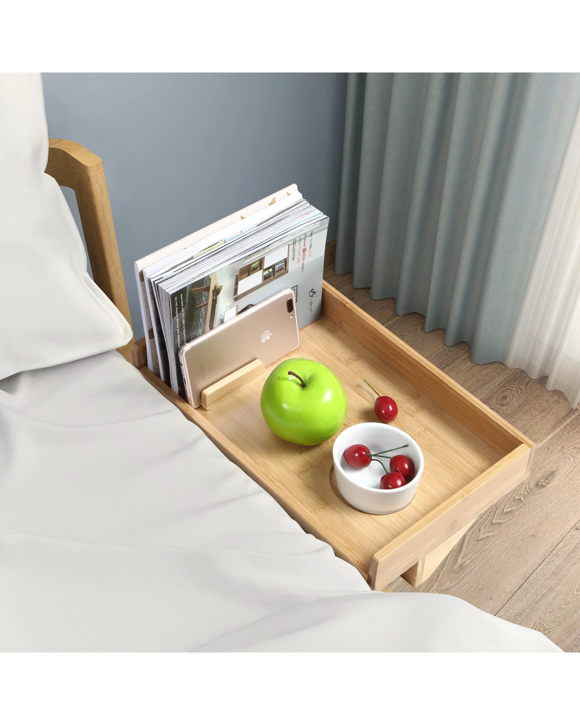 2 Sherwood Home Bamboo Bed Side Shelf Table with Adustable Clamp 35x23x9.3cm - Natural Brown, 2 of 4