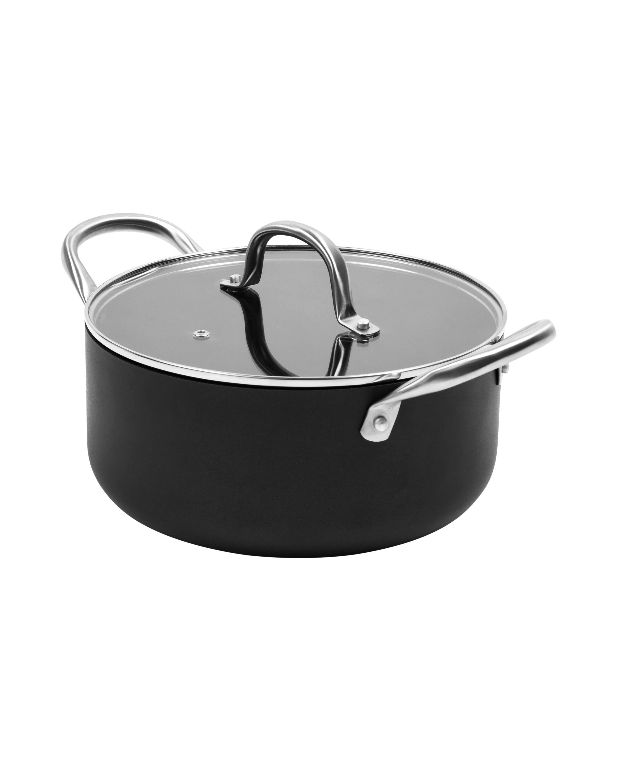 4 Gourmet Kitchen Meteore Non-Stick Casserole with Flat Lid 24cm - Black and Silver, 4 of 8