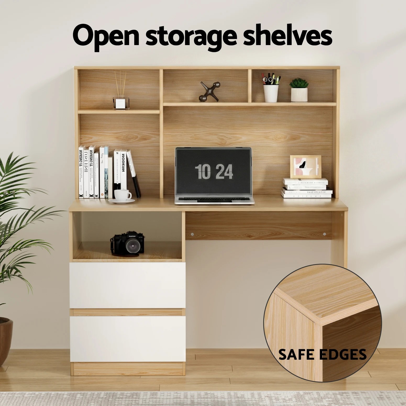 3 Artiss Computer Desk Office Study Desks Table Bookshelf Drawer - White, 3 of 5