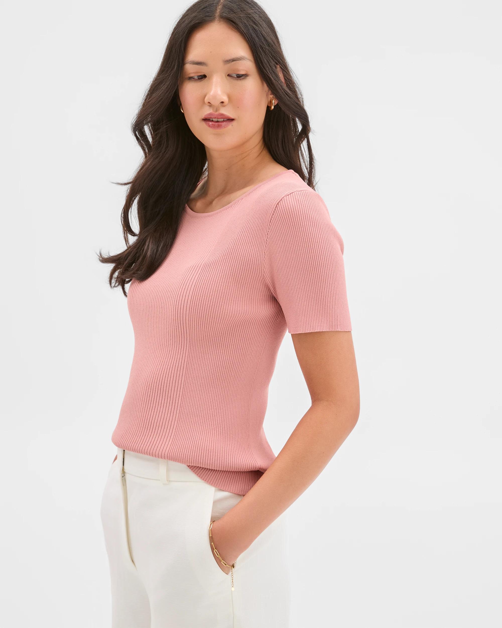 3 Preview Ultimate Rib Knit T-Shirt BLUSH PINK, 3 of 5