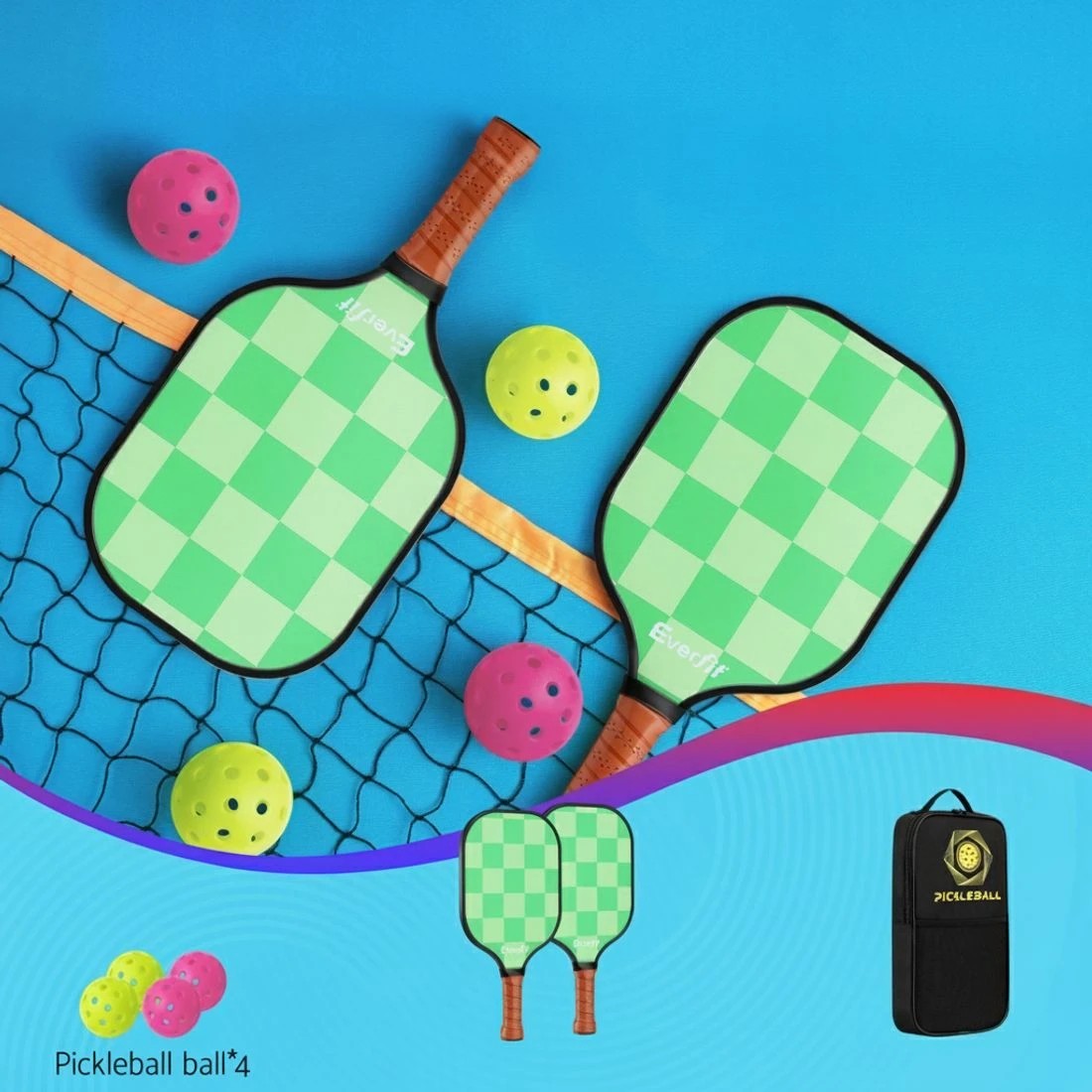 4 Everfit Pickleball Paddle Set Fiberglass with Balls Bag Tournament Kit 2PCS Pickle - Multi, 4 of 6