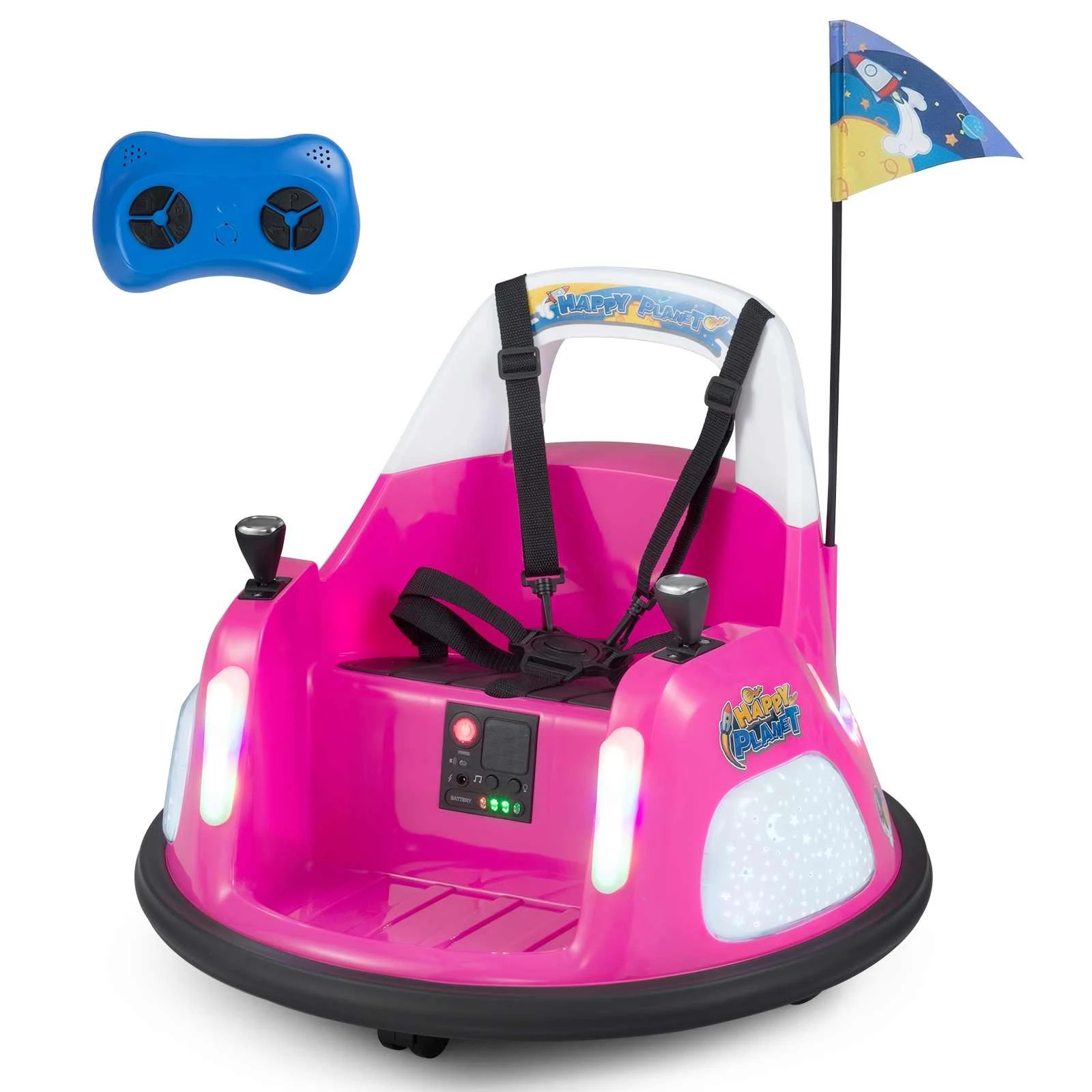 1 Costway 12V Bumper Car 360°Spin Ride on Car Toy Glow in the Dark - Pink, 1 of 1