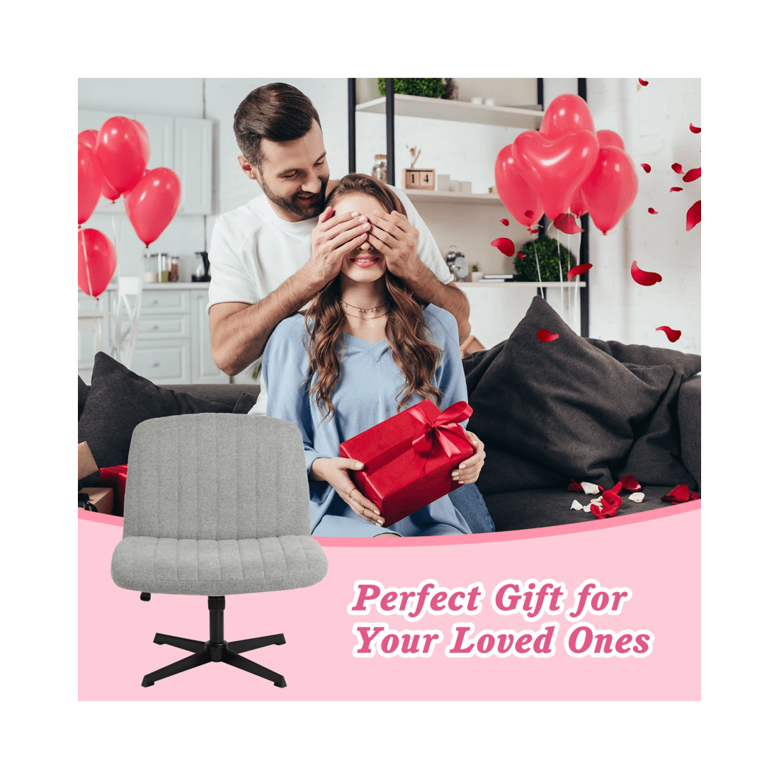 4 Advwin Armless Office Chair Swivel Vanity Chair No Wheel Grey, 4 of 9