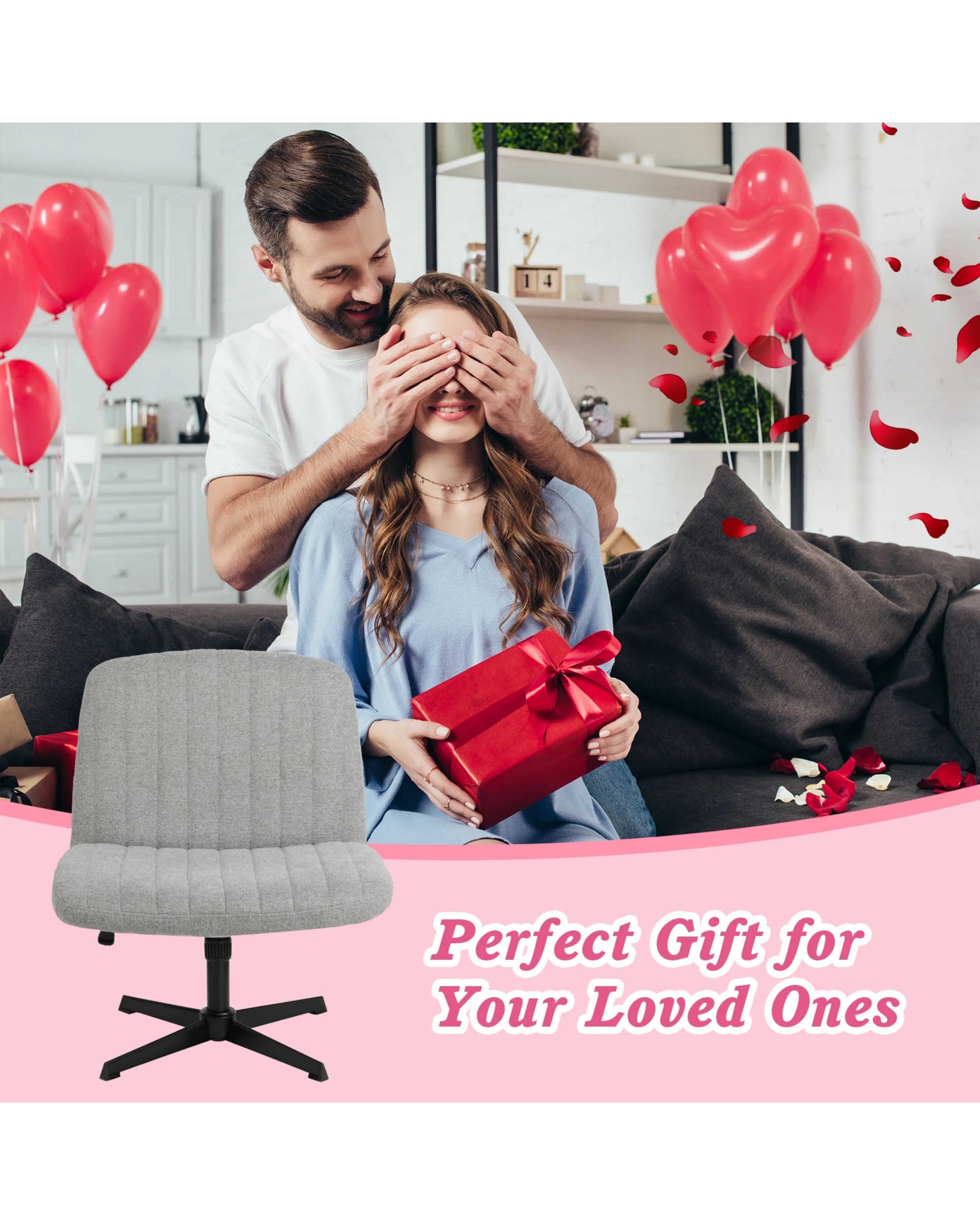 4 Advwin Armless Office Chair Swivel Vanity Chair No Wheel Grey, 4 of 9