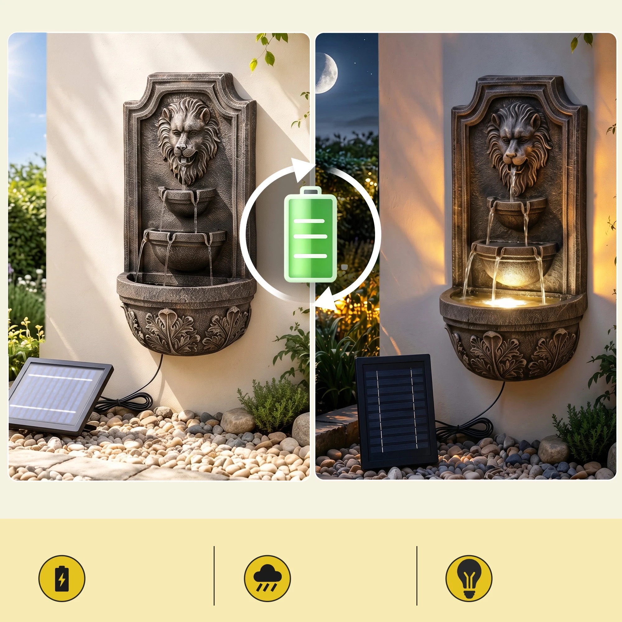 5 Gardeon Solar Fountain Water Feature Lion Head Wall Fountain 67cm- Brown, 5 of 8