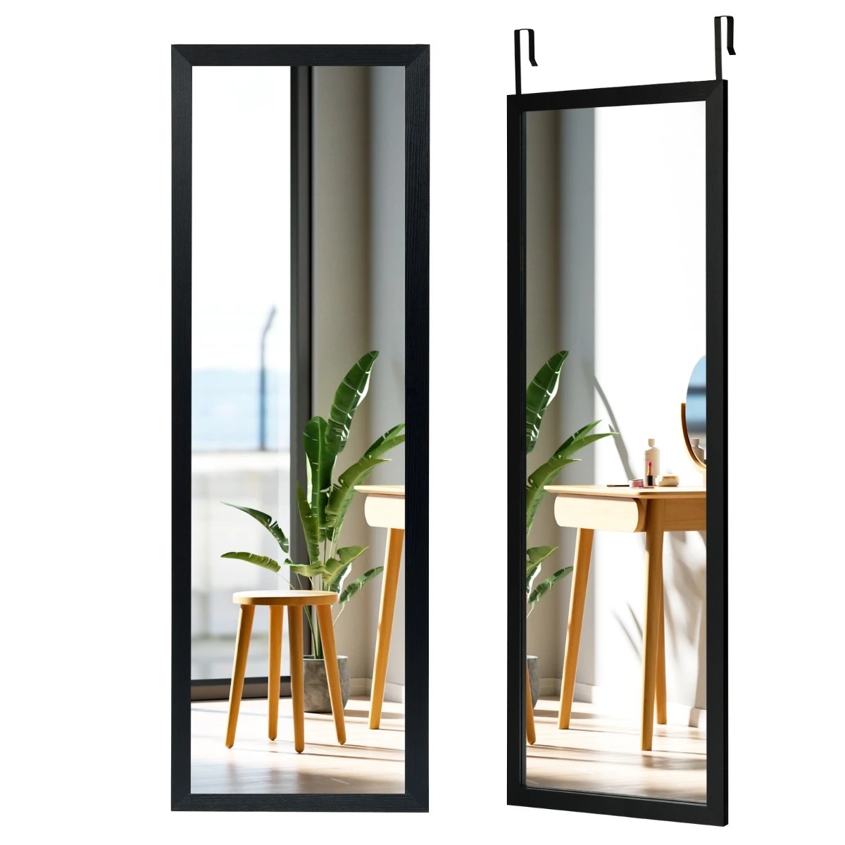 4 Costway Full-Length Mirror Wall Door Mounted Hanging Dressing Mirror 120 x 37cm - Black, 4 of 5