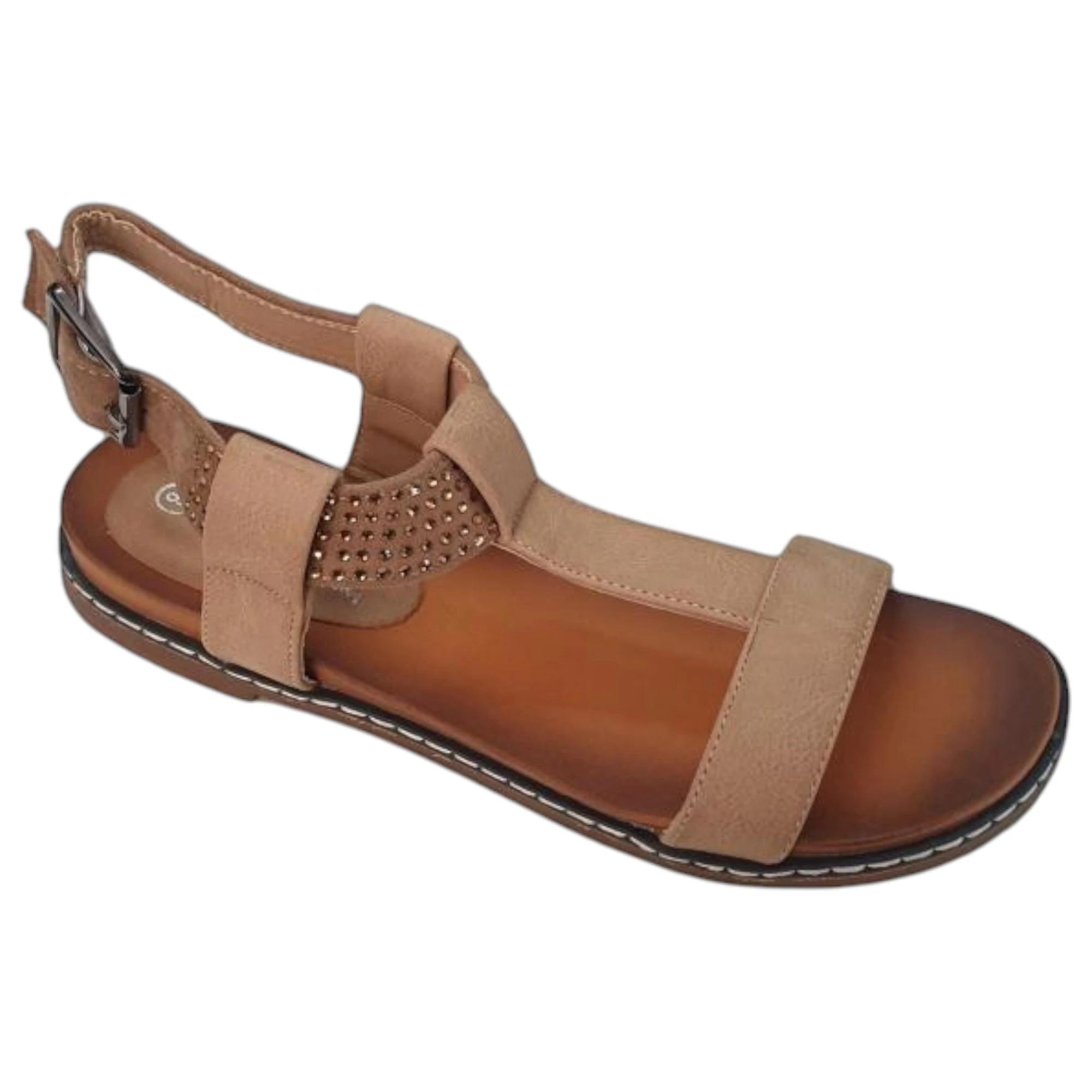 1 Grosby Womens Claudia Sandals Tan Beige Sandals Open Toe Sandal Summer Shoes TAN, 1 of 3