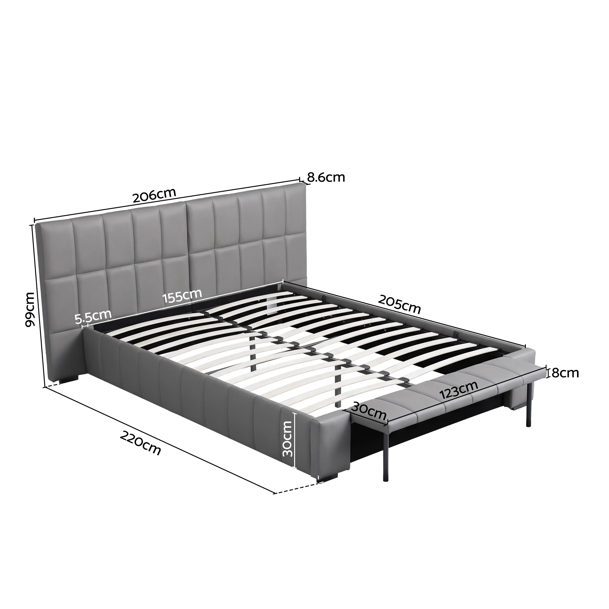 2 Artiss Queen Bed Frame with Gas Lift Storage Foldable Bench - Grey, 2 of 9