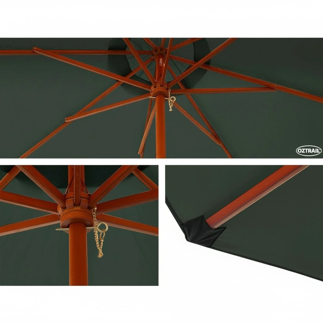 6 Instahut 3m Outdoor Umbrella Wooden Pole UV50+ Canopy Water Resistant Durable Portable Beach Garden Shade Stand - grey, 6 of 7