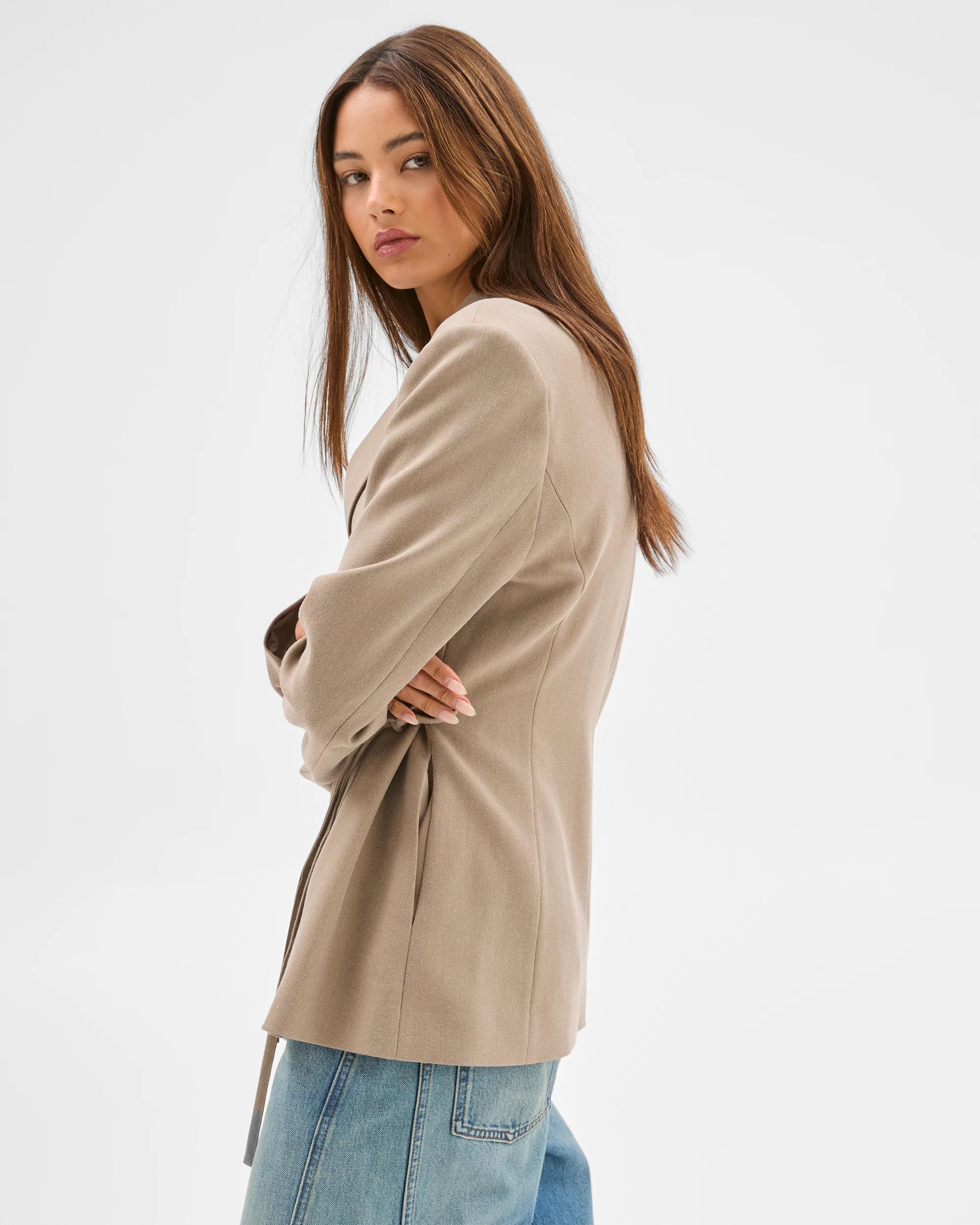 4 Lily Loves Wrap Tie Detail Blazer COCOA MARLE, 4 of 6