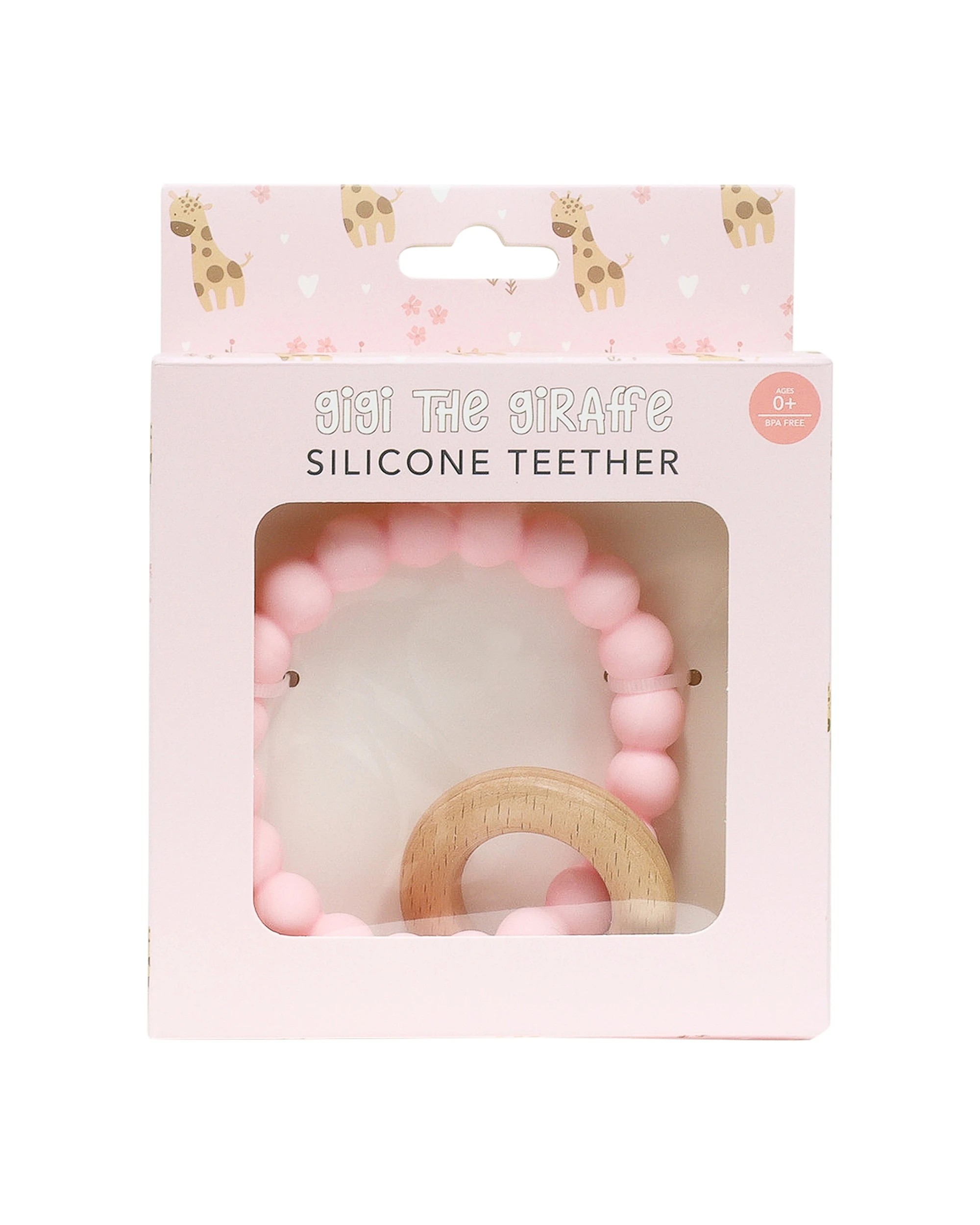 2 Splosh Baby Giraffe Silicone And Beech Wood Teether Food Safe Sensory 0 Years - Pink, 2 of 3