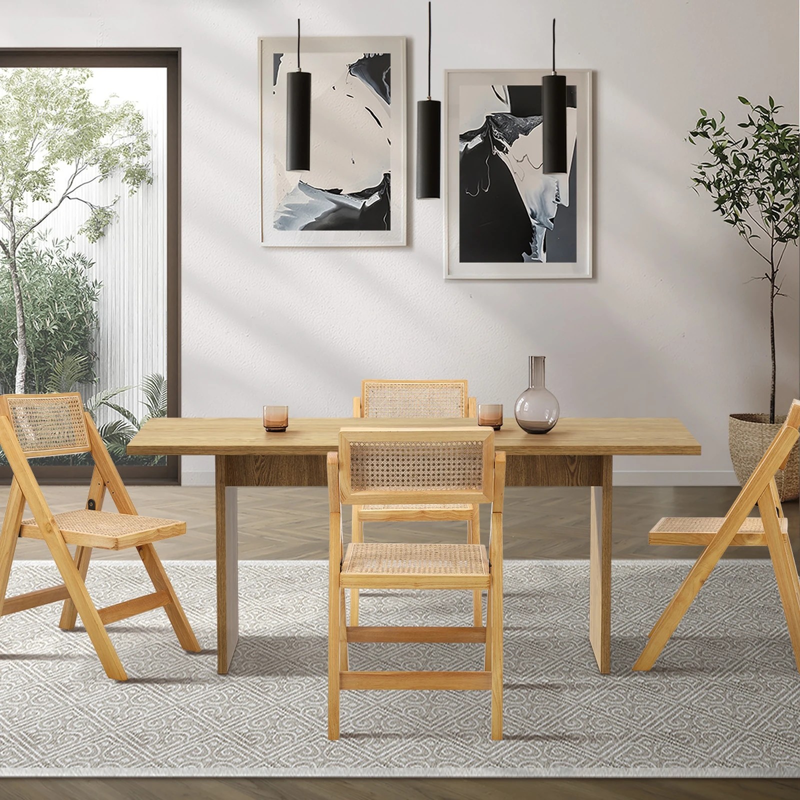 3 Oikiture 180cm Rectangular Dining Table With 4pcs Dining Chairs Foldable
 - Natural, 3 of 10