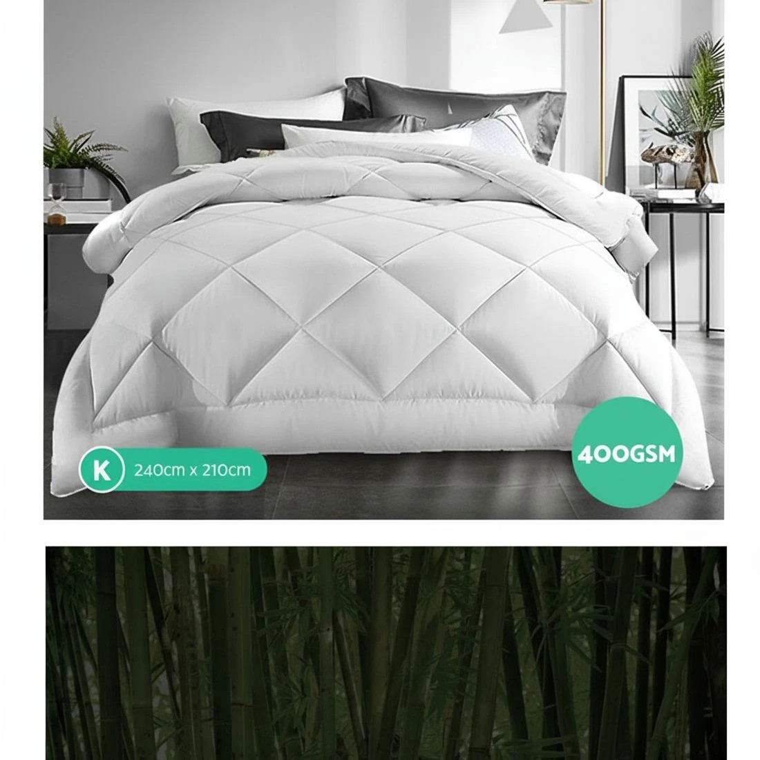 7 Giselle Bedding 400GSM Microfibre Bamboo Quilt King - White, 7 of 8