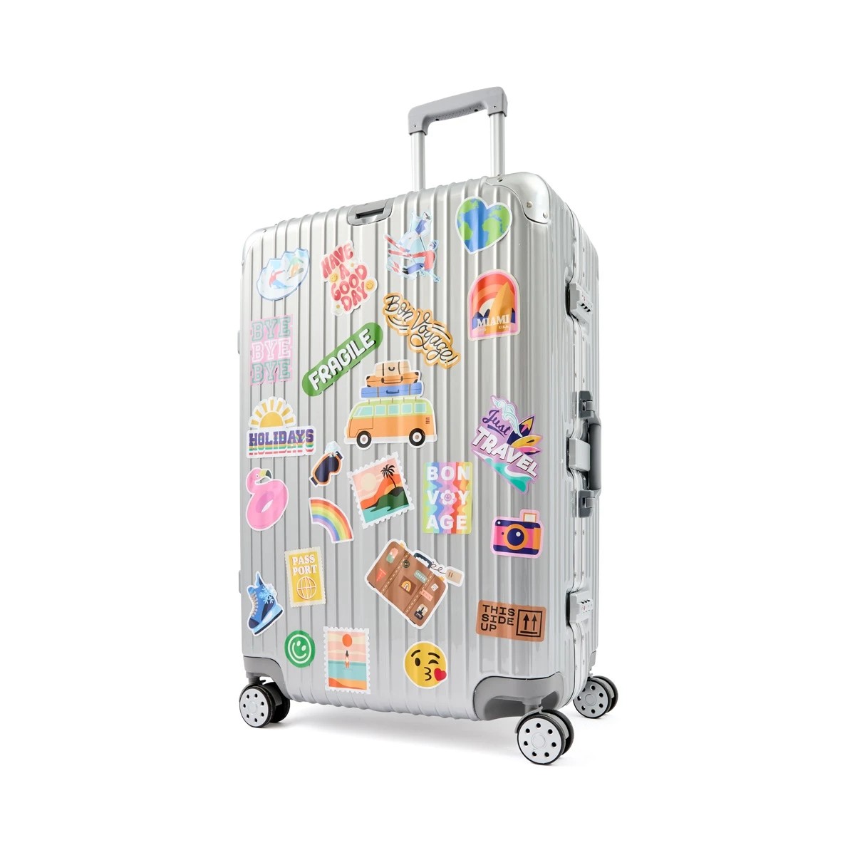 1 72cm Trunk Hard Case with Stickers - Silver Look, 1 of 10
