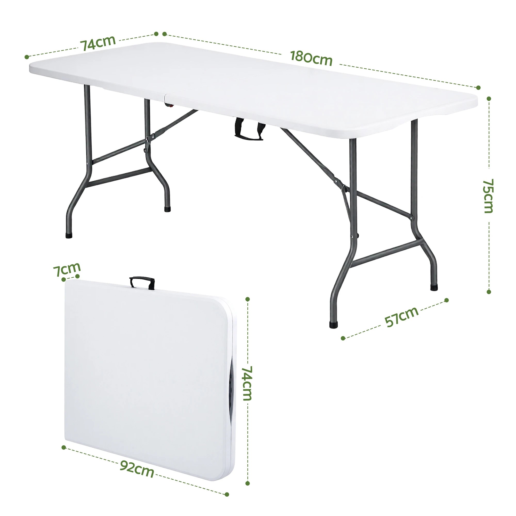 3 Gardeon 180cm Folding Table Portable Fold-in-Half with Handle Camping Picnic - White, 3 of 9
